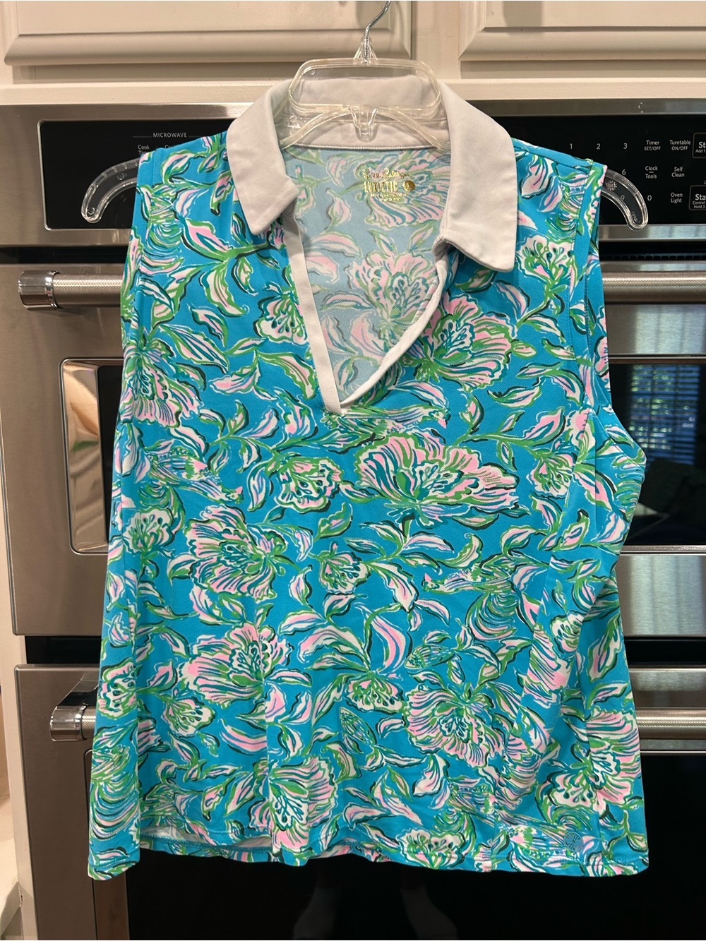 Lilly Pulitzer Turquoise Floral Sleeveless Polo
